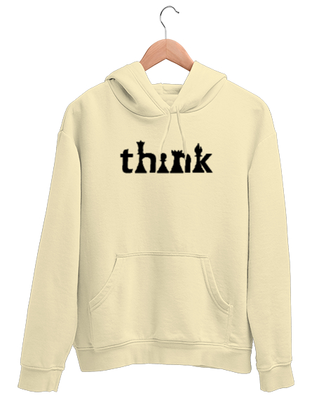 Tisho - Satranç ve Düşünmek - Think Chess V2 Krem Unisex Kapşonlu Sweatshirt