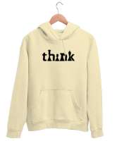 Satranç ve Düşünmek - Think Chess V2 Krem Unisex Kapşonlu Sweatshirt - Thumbnail