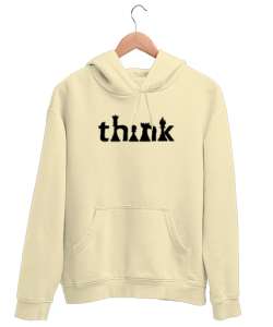 Satranç ve Düşünmek - Think Chess V2 Krem Unisex Kapşonlu Sweatshirt