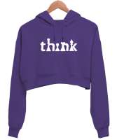 Satranç ve Düşünmek - Think Chess V2 Mor Kadın Crop Hoodie Kapüşonlu Sweatshirt - Thumbnail