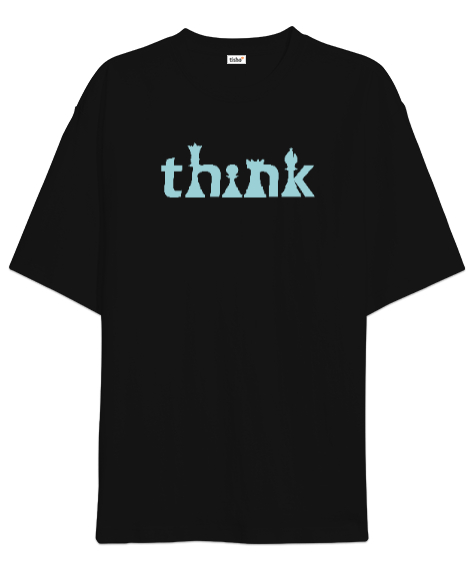 Tisho - Satranç ve Düşünmek - Think Chess V2 Siyah Oversize Unisex Tişört