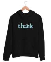 Satranç ve Düşünmek - Think Chess V2 Siyah Unisex Kapşonlu Sweatshirt - Thumbnail