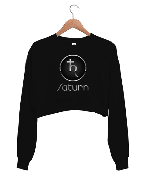 Satürn Sembol Siyah Kadın Crop Sweatshirt