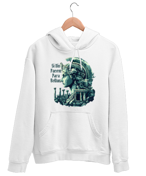 Tisho - Savaş Tanrıçası Atina Beyaz Unisex Kapşonlu Sweatshirt