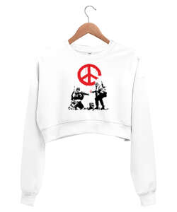 Savaş ve Barış Beyaz Kadın Crop Sweatshirt