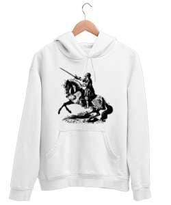 Savaşcı Beyaz Unisex Kapşonlu Sweatshirt