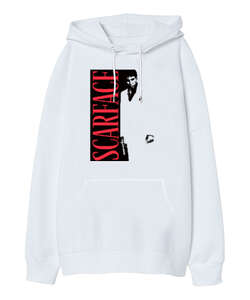 Scarface Blu V1 Beyaz Oversize Unisex Kapüşonlu Sweatshirt