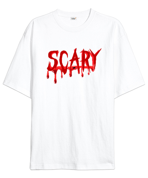 Tisho - Scary - Ürkütücü Beyaz Oversize Unisex Tişört