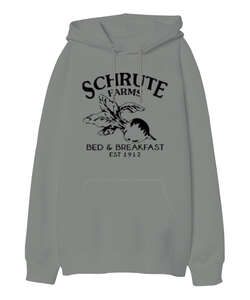 Schrute Farms the office Gri Oversize Unisex Kapüşonlu Sweatshirt