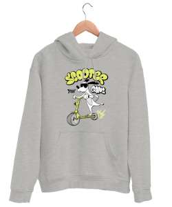 Scooter Dog - Gözlüklü Havalı Köpek Gri Unisex Kapşonlu Sweatshirt