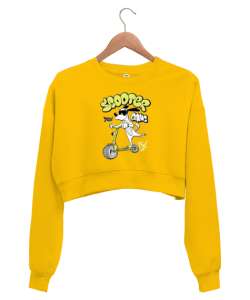 Scooter Dog - Gözlüklü Havalı Köpek Sarı Kadın Crop Sweatshirt