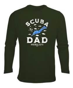 Scuba Dad - Dalış ve Baba Haki Yeşili Erkek Uzun Kol Yazlık Tişört