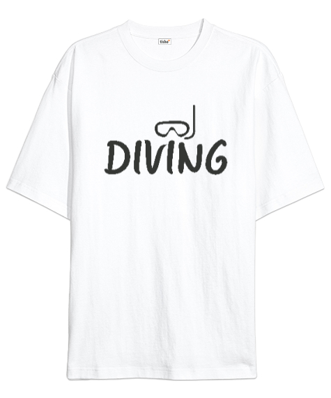 Tisho - Scuba Diving - Dalış Beyaz Oversize Unisex Tişört