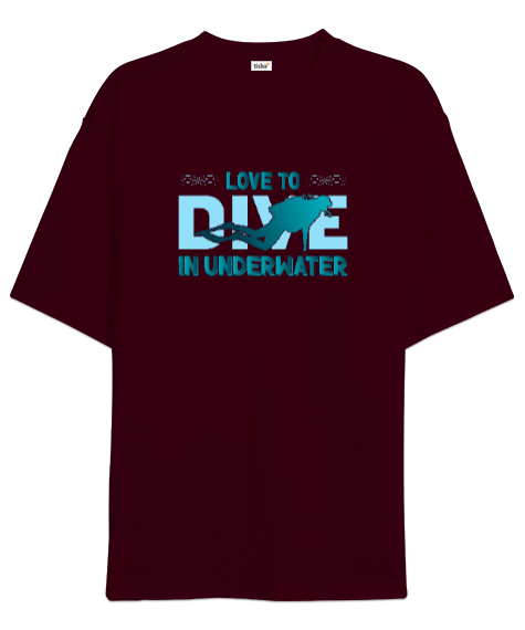 Tisho - Scuba Diving - Dalış - Dalgıç Bordo Oversize Unisex Tişört