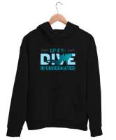 Scuba Diving - Dalış - Dalgıç Siyah Unisex Kapşonlu Sweatshirt - Thumbnail