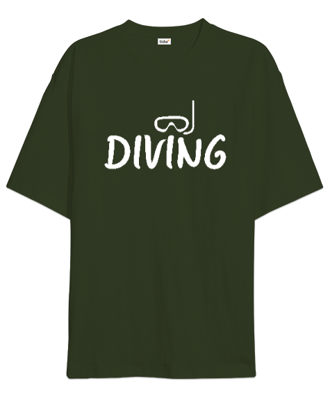 Tisho - Scuba Diving - Dalış Haki Yeşili Oversize Unisex Tişört