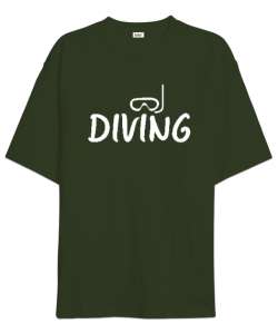 Scuba Diving - Dalış Haki Yeşili Oversize Unisex Tişört