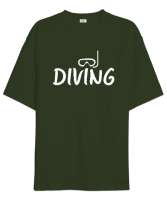 Scuba Diving - Dalış Haki Yeşili Oversize Unisex Tişört - Thumbnail