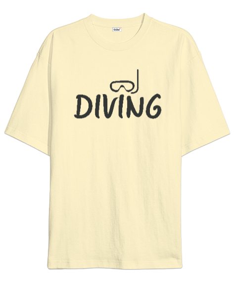 Tisho - Scuba Diving - Dalış Krem Oversize Unisex Tişört