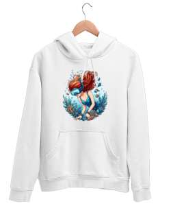 Scuba Diving - Yüzücü Kız - Denize Dalış Beyaz Unisex Kapşonlu Sweatshirt