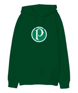 SE Palmeiras Baskılı Çimen Yeşili Oversize Unisex Kapüşonlu Sweatshirt