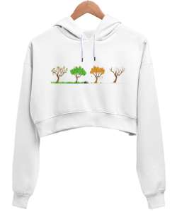 seasons Beyaz Kadın Crop Hoodie Kapüşonlu Sweatshirt