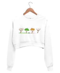 seasons Beyaz Kadın Crop Sweatshirt