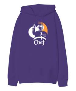 Şef - Chef - Usta, Master Mor Oversize Unisex Kapüşonlu Sweatshirt