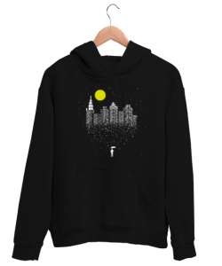 Şehir Yağmuru Siyah Unisex Kapşonlu Sweatshirt