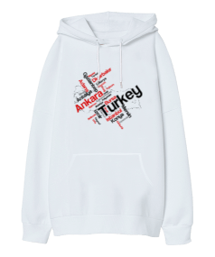 Şehirler Tipografi Oversize Unisex Kapüşonlu Sweatshirt