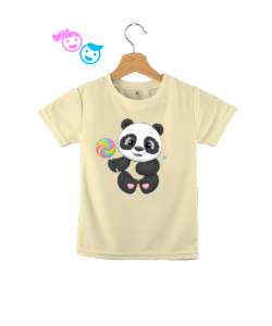 Şeker panda baskılı Krem Çocuk Unisex