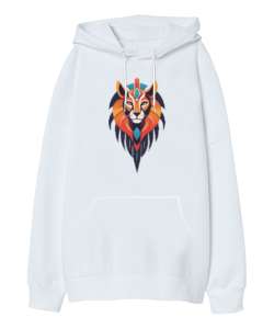 sekhmet mitoloji Beyaz Oversize Unisex Kapüşonlu Sweatshirt