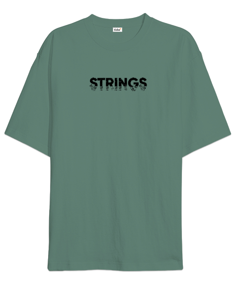 Tisho - Şekil Sicim İp Yazı - Strings Çağla Yeşili Oversize Unisex Tişört