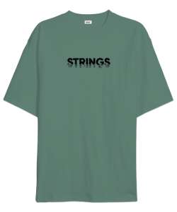 Şekil Sicim İp Yazı - Strings Çağla Yeşili Oversize Unisex Tişört