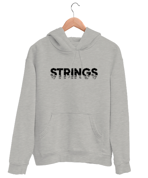 Tisho - Şekil Sicim İp Yazı - Strings Gri Unisex Kapşonlu Sweatshirt