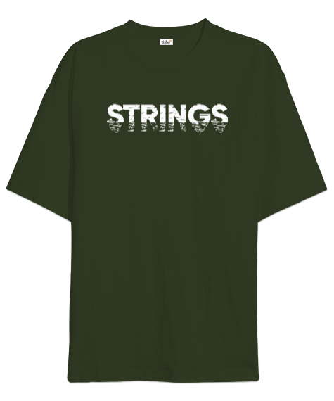 Tisho - Şekil Sicim İp Yazı - Strings Haki Yeşili Oversize Unisex Tişört