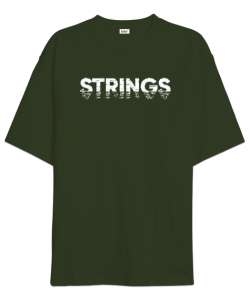 Şekil Sicim İp Yazı - Strings Haki Yeşili Oversize Unisex Tişört