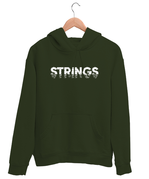 Tisho - Şekil Sicim İp Yazı - Strings Haki Yeşili Unisex Kapşonlu Sweatshirt