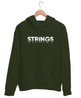 Şekil Sicim İp Yazı - Strings Haki Yeşili Unisex Kapşonlu Sweatshirt - Thumbnail