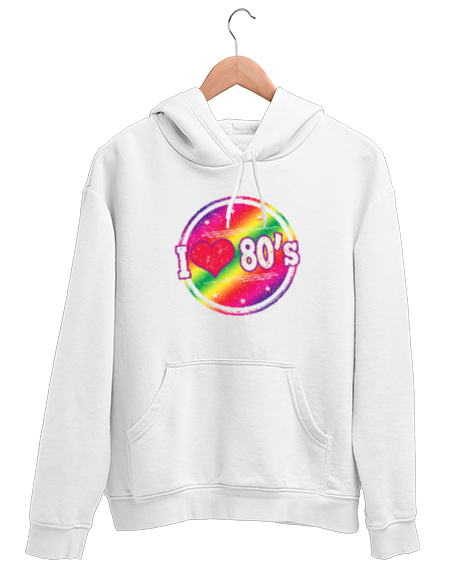 Tisho - Seksenli Yılları Seviyorum - I love 80s Beyaz Unisex Kapşonlu Sweatshirt