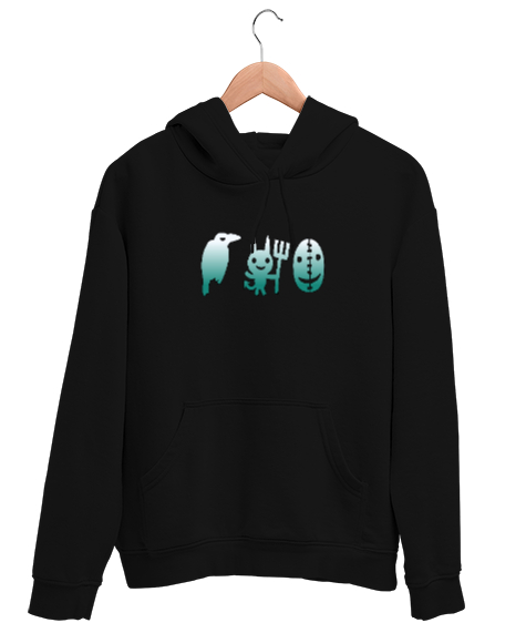 Tisho - sembollerle baykuş graffiti Siyah Unisex Kapşonlu Sweatshirt