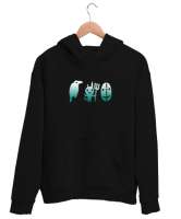 sembollerle baykuş graffiti Siyah Unisex Kapşonlu Sweatshirt - Thumbnail