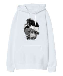 Şemsiyeli Ördek Beyaz Oversize Unisex Kapüşonlu Sweatshirt