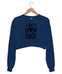 Sen Güzelsin Lacivert Kadın Crop Sweatshirt