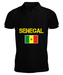 Senegal,Senegal Bayrağı,Senegal flag. Siyah Erkek Kısa Kol Polo Yaka