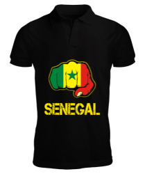 Senegal,Senegal Bayrağı,Senegal flag. Siyah Erkek Kısa Kol Polo Yaka