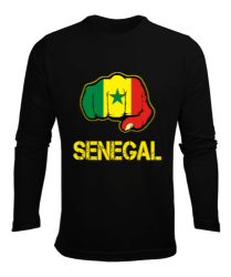 Senegal,Senegal Bayrağı,Senegal flag. Siyah Erkek Uzun Kol Yazlık Tişört