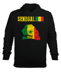 Senegal,Senegal Bayrağı,Senegal flag,Senegal haritası. Siyah Erkek Kapüşonlu Hoodie Sweatshirt