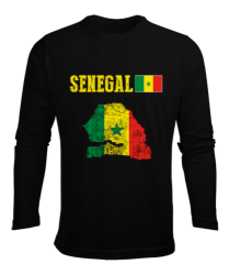 Senegal,Senegal Bayrağı,Senegal flag,Senegal haritası. Siyah Erkek Uzun Kol Yazlık Tişört