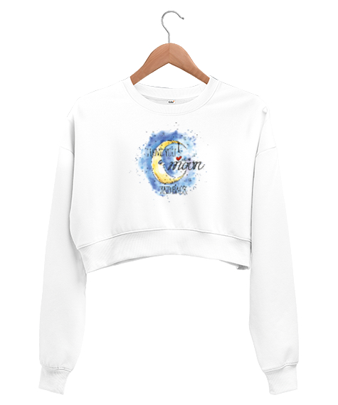 Tisho - Seni Aya Kadar Kocaman Seviyorum - Aşk - Love Beyaz Kadın Crop Sweatshirt